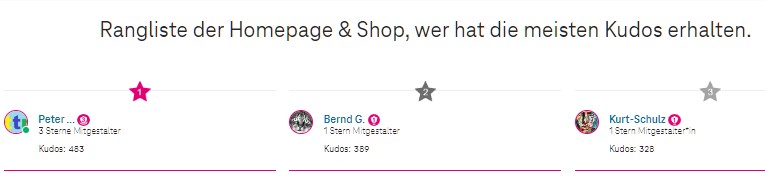 Kudos-Rangliste im Telekom Forum, Auszeichnung für die Mitarbeit auf Zeit in der Telekom hilft Community, Anerkennung ist halt nur zeitlich begrenzt bevor man zu unbequem wird